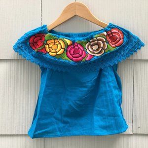 Handmade Girls Embroidered Mexican Blouse - Size 4 - Off the Shoulder Blouse